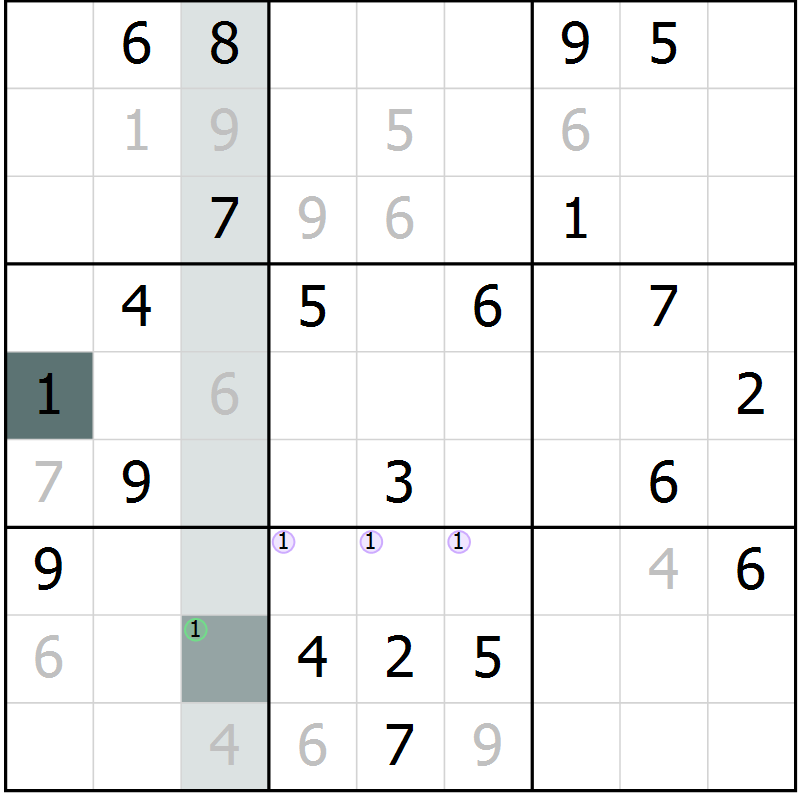 Position des candidats pour la solution de la Gr 10 page 13 du magazine de sudoku Virtuose n° 114