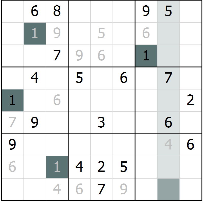 Position des candidats pour la solution de la Gr 10 page 13 du magazine de sudoku Virtuose n° 114