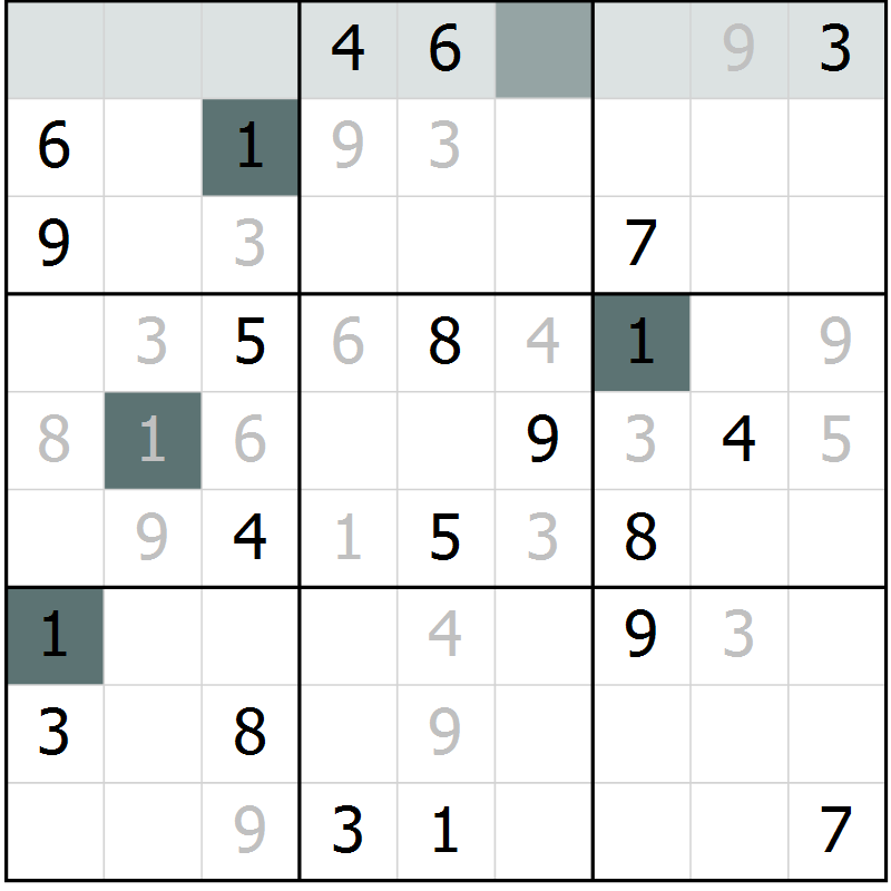 Position des candidats pour la solution de la Gr 11 page 14 du magazine de sudoku Virtuose n° 114