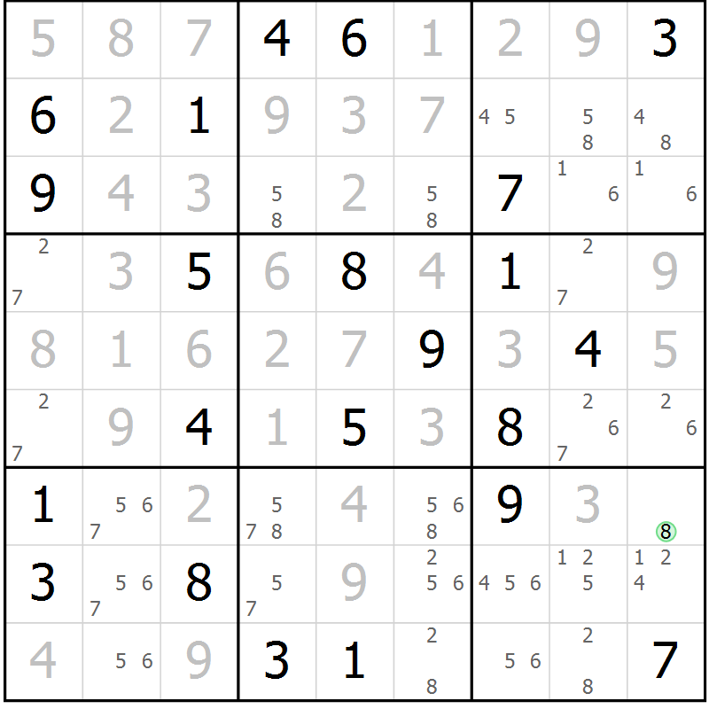 Position des candidats pour la solution de la Gr 11 page 14 du magazine de sudoku Virtuose n° 114