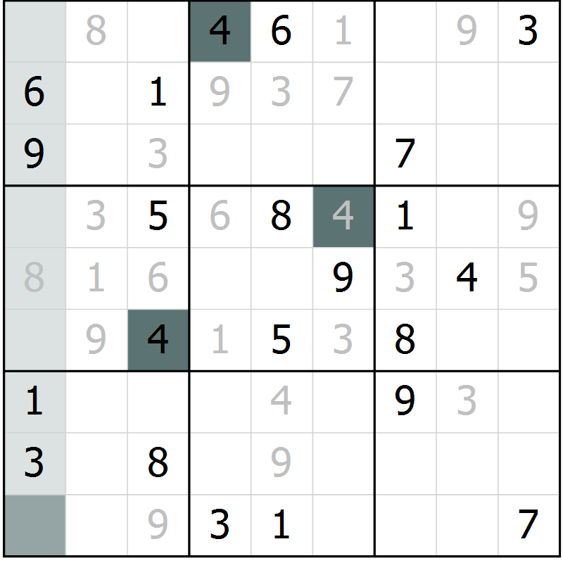 Position des candidats pour la solution de la Gr 11 page 14 du magazine de sudoku Virtuose n° 114