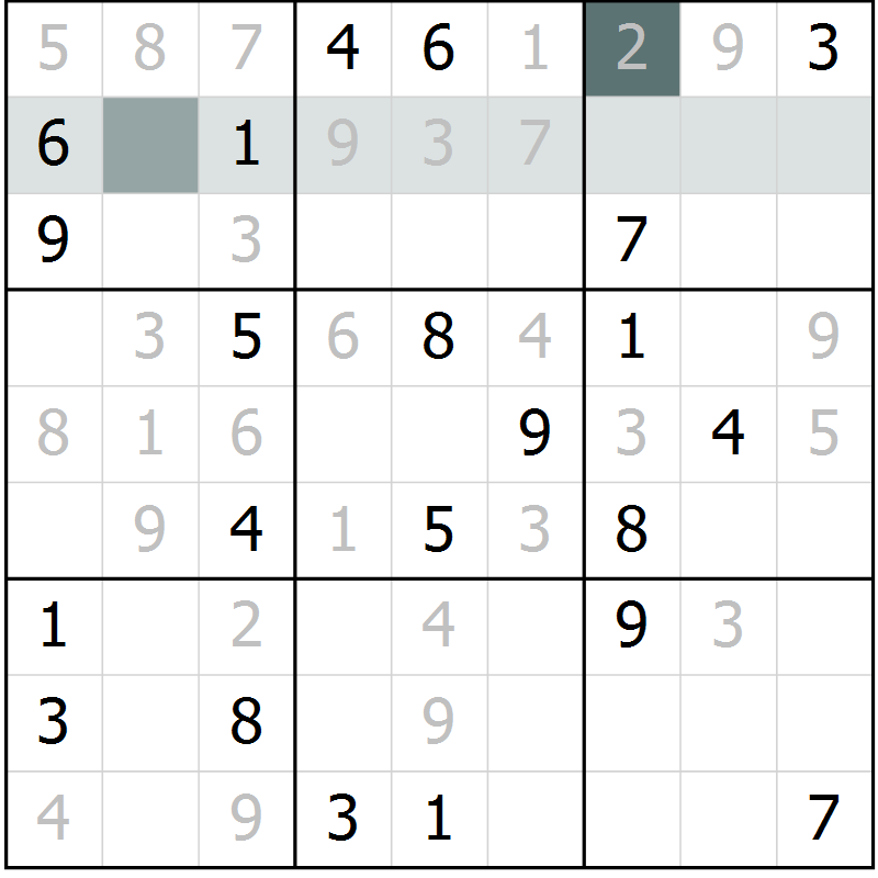 Position des candidats pour la solution de la Gr 11 page 14 du magazine de sudoku Virtuose n° 114