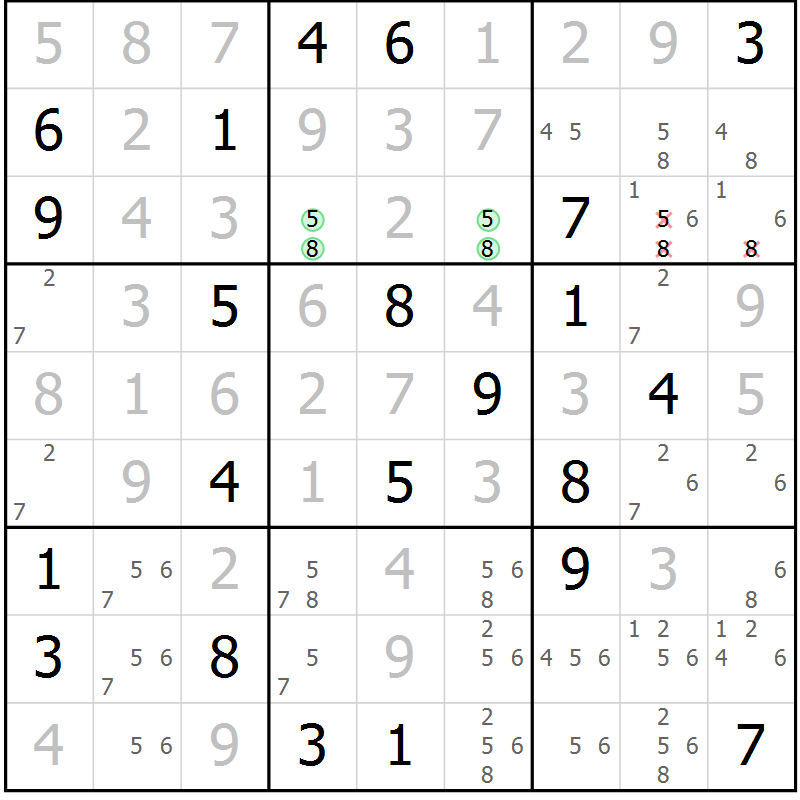 Position des candidats pour la solution de la Gr 11 page 14 du magazine de sudoku Virtuose n° 114