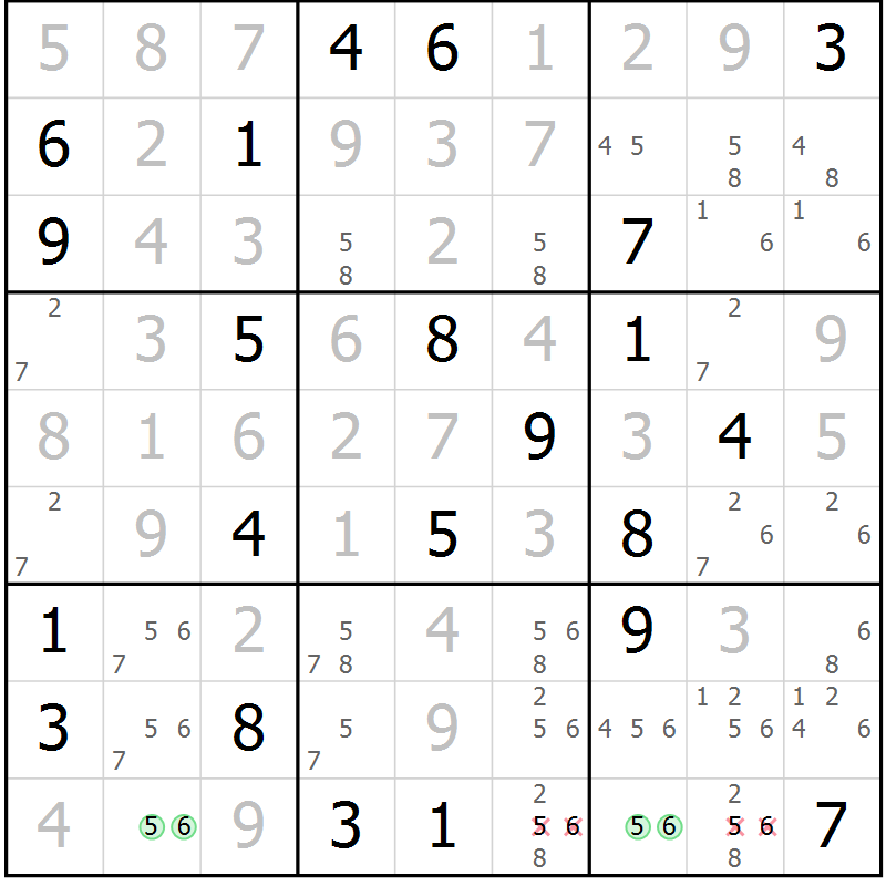 Position des candidats pour la solution de la Gr 11 page 14 du magazine de sudoku Virtuose n° 114