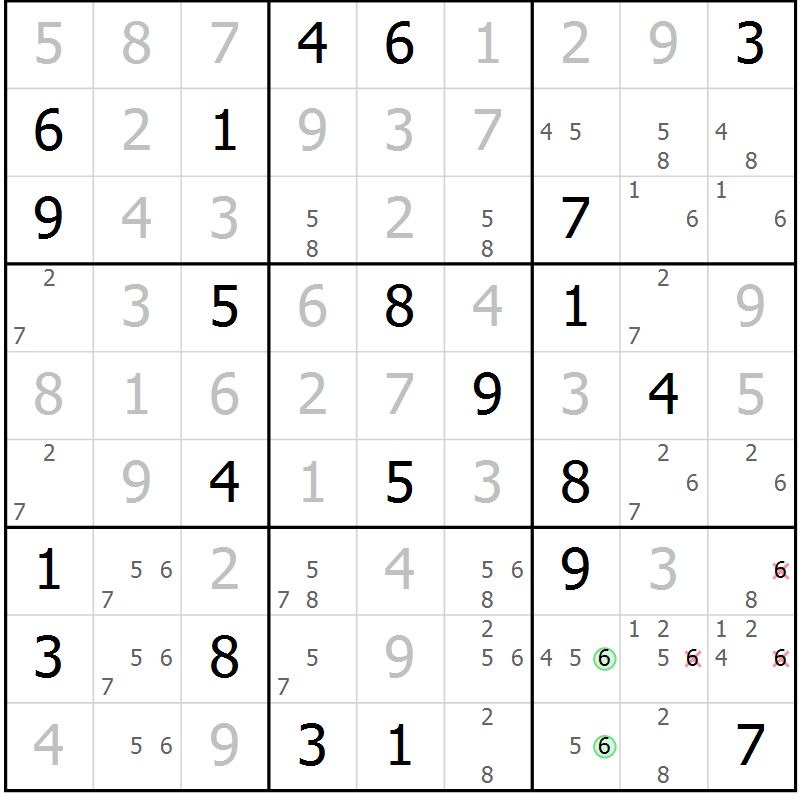 Position des candidats pour la solution de la Gr 11 page 14 du magazine de sudoku Virtuose n° 114
