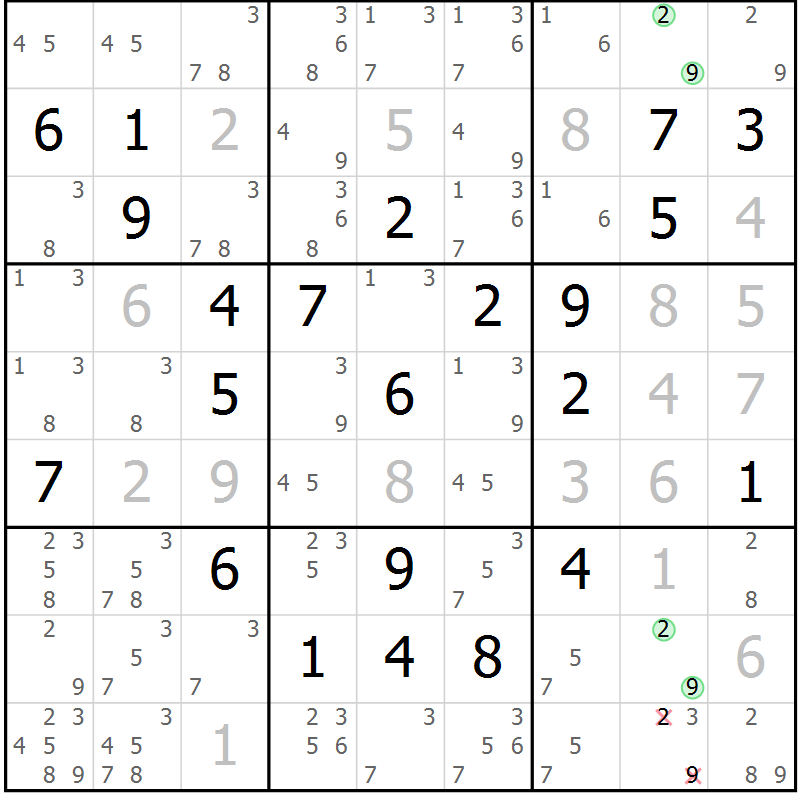 Position des candidats pour la solution de la Gr 12 page 15 du magazine de sudoku Virtuose n° 114