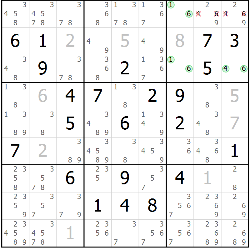 Position des candidats pour la solution de la Gr 12 page 15 du magazine de sudoku Virtuose n° 114