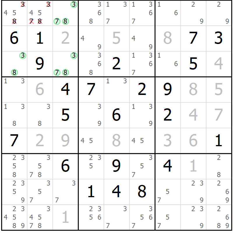 Position des candidats pour la solution de la Gr 12 page 15 du magazine de sudoku Virtuose n° 114