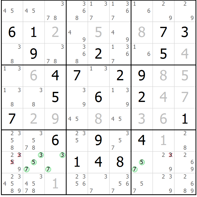 Position des candidats pour la solution de la Gr 12 page 15 du magazine de sudoku Virtuose n° 114