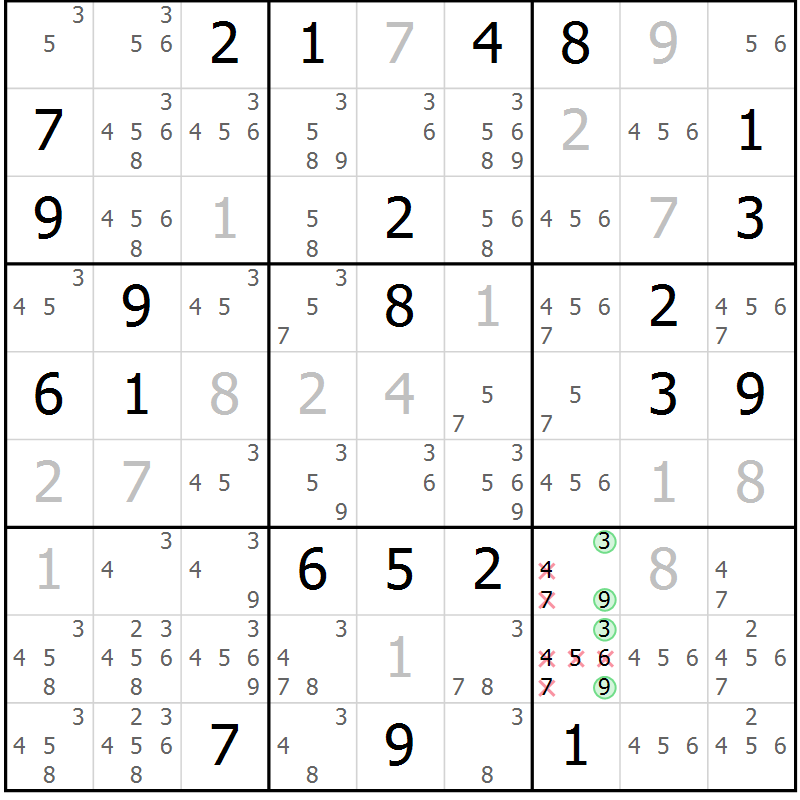 Position des candidats pour la solution de la Gr 13 page 16 du magazine de sudoku Virtuose n° 114