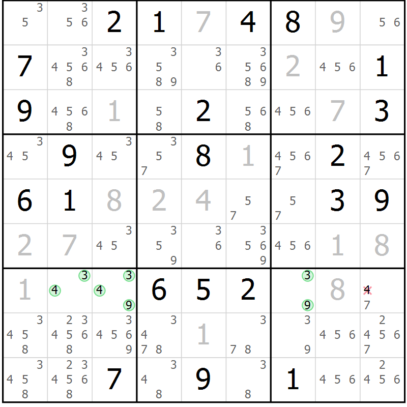 Position des candidats pour la solution de la Gr 13 page 16 du magazine de sudoku Virtuose n° 114