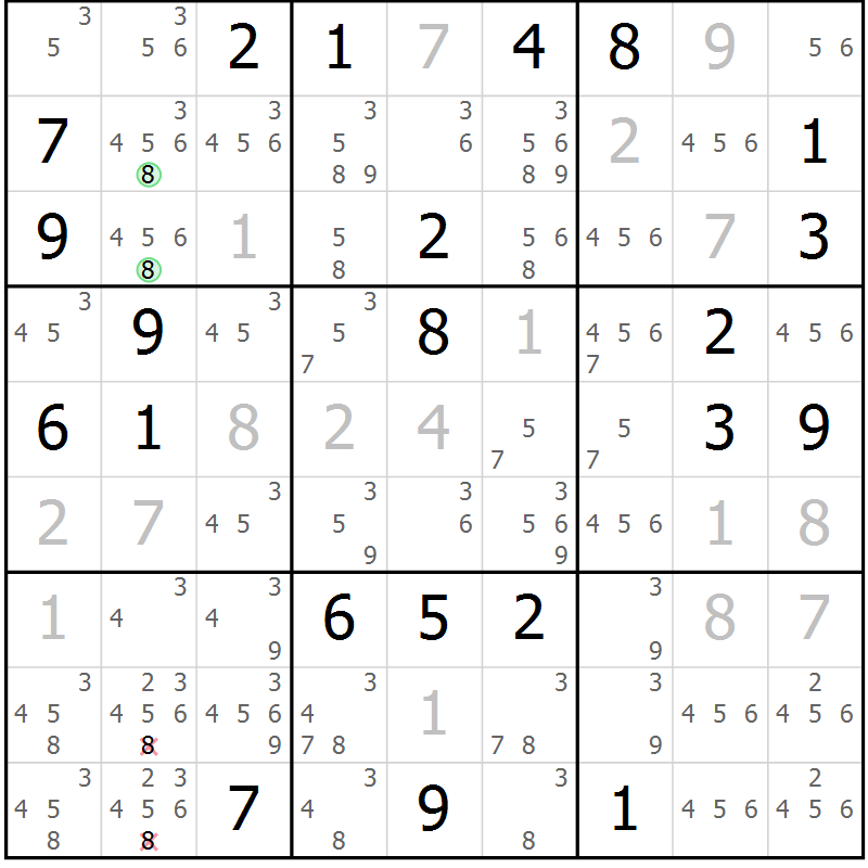 Position des candidats pour la solution de la Gr 13 page 16 du magazine de sudoku Virtuose n° 114