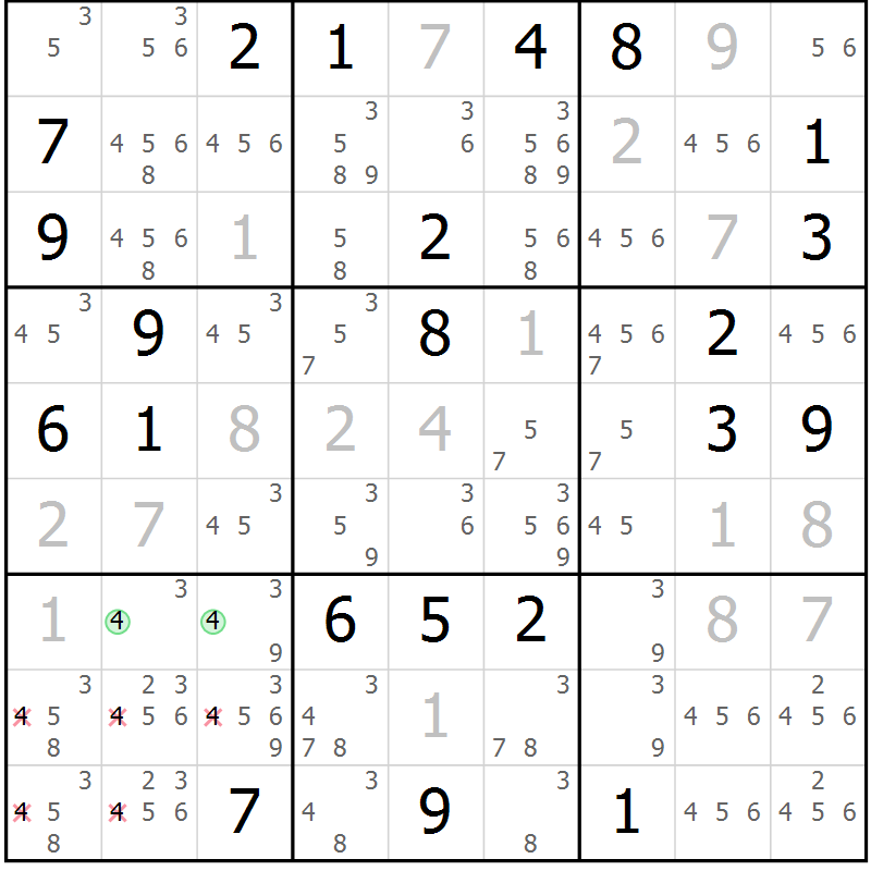 Position des candidats pour la solution de la Gr 13 page 16 du magazine de sudoku Virtuose n° 114
