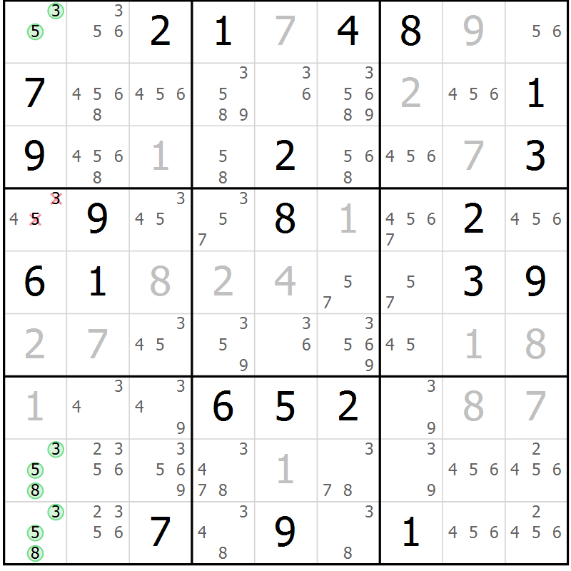 Position des candidats pour la solution de la Gr 13 page 16 du magazine de sudoku Virtuose n° 114