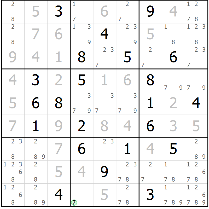 Position des candidats pour la solution de la Gr 14 page 17 du magazine de sudoku Virtuose n° 114