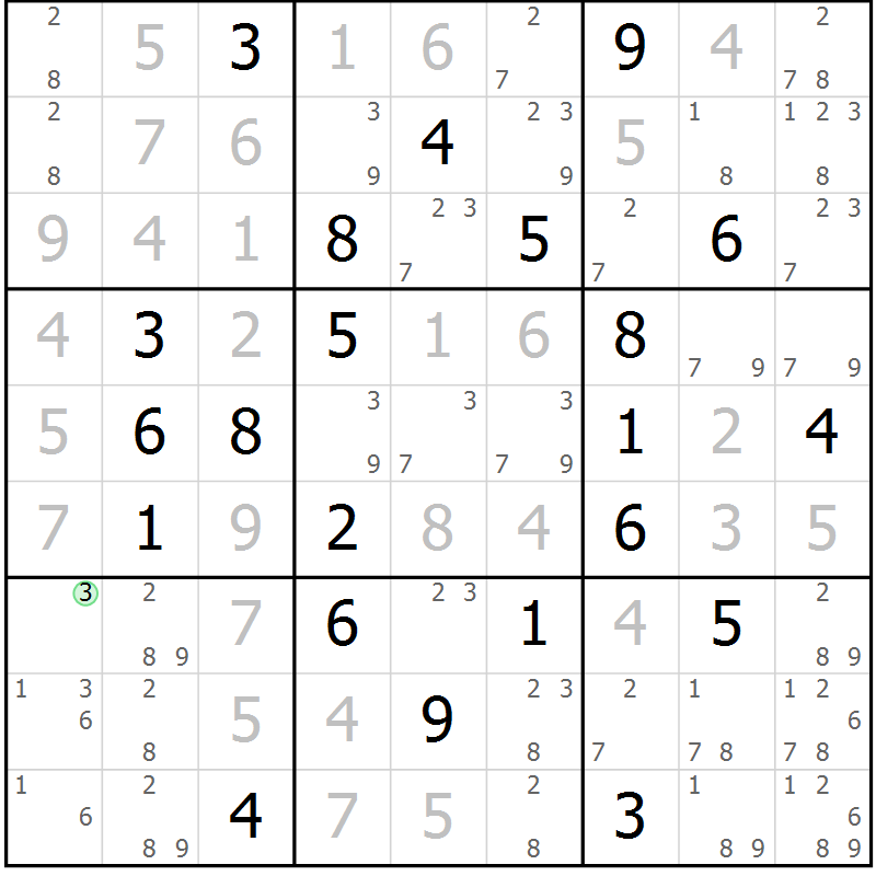 Position des candidats pour la solution de la Gr 14 page 17 du magazine de sudoku Virtuose n° 114