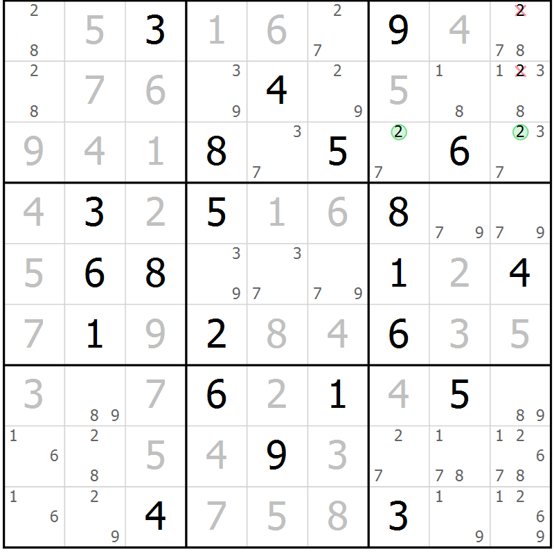 Position des candidats pour la solution de la Gr 14 page 17 du magazine de sudoku Virtuose n° 114