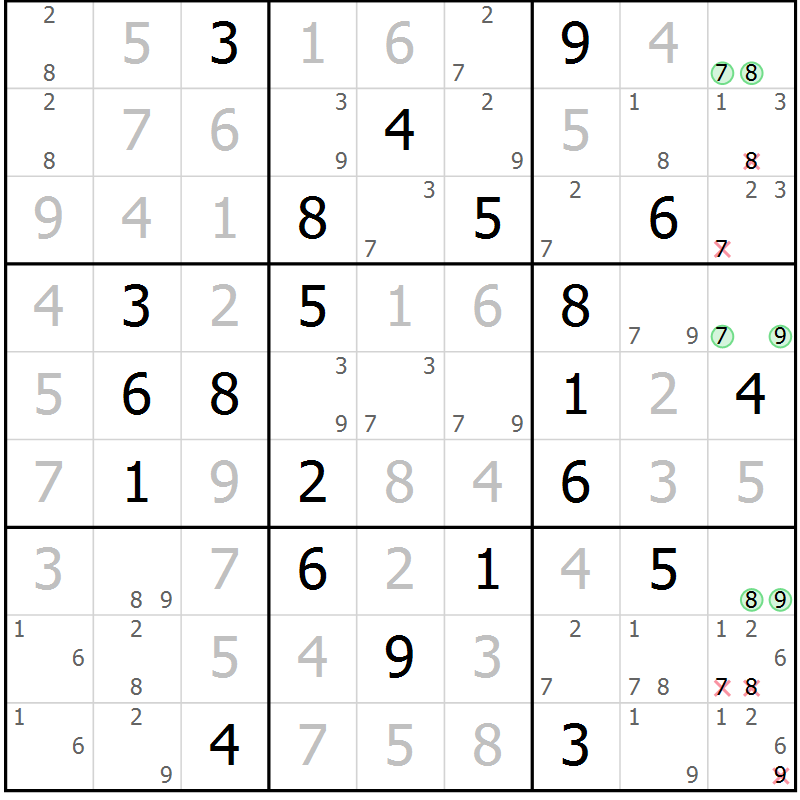 Position des candidats pour la solution de la Gr 14 page 17 du magazine de sudoku Virtuose n° 114