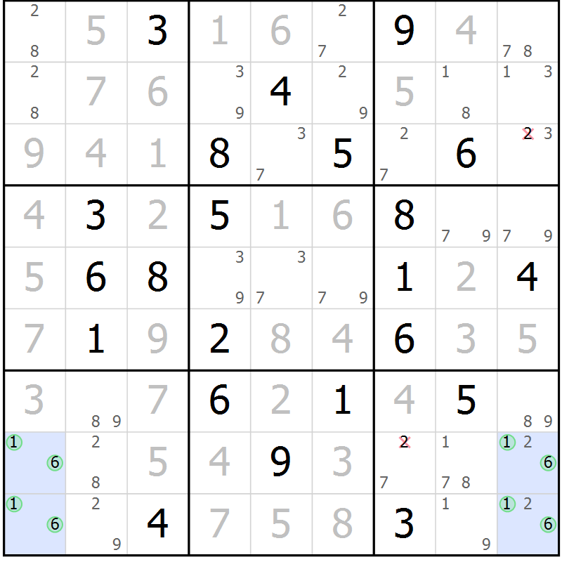 Position des candidats pour la solution de la Gr 14 page 17 du magazine de sudoku Virtuose n° 114