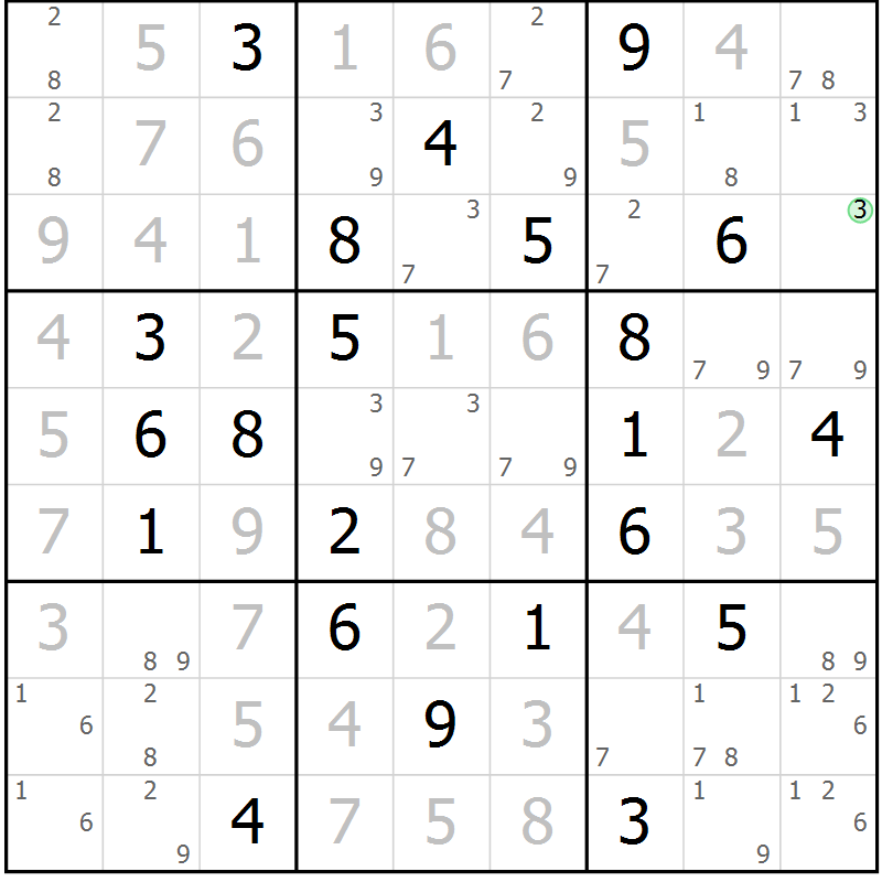 Position des candidats pour la solution de la Gr 14 page 17 du magazine de sudoku Virtuose n° 114