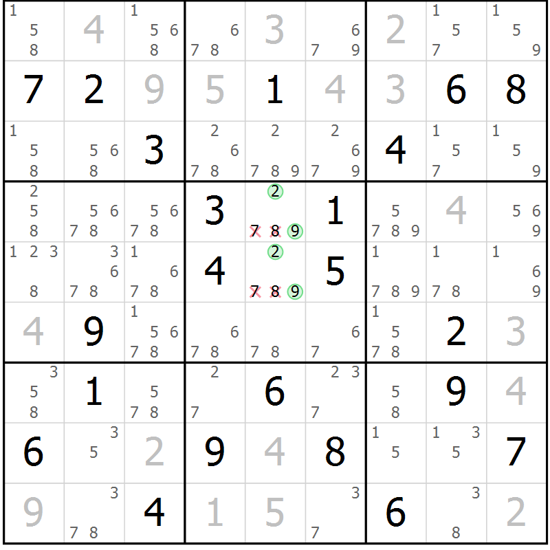 Position des candidats pour la solution de la Gr 15 page 18 du magazine de sudoku Virtuose n° 114