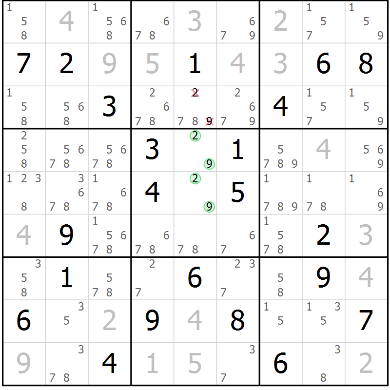 Position des candidats pour la solution de la Gr 15 page 18 du magazine de sudoku Virtuose n° 114