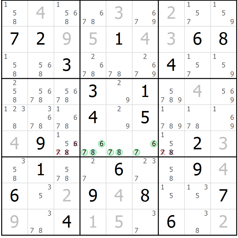 Position des candidats pour la solution de la Gr 15 page 18 du magazine de sudoku Virtuose n° 114