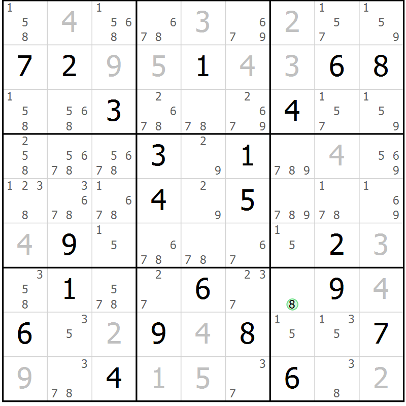 Position des candidats pour la solution de la Gr 15 page 18 du magazine de sudoku Virtuose n° 114