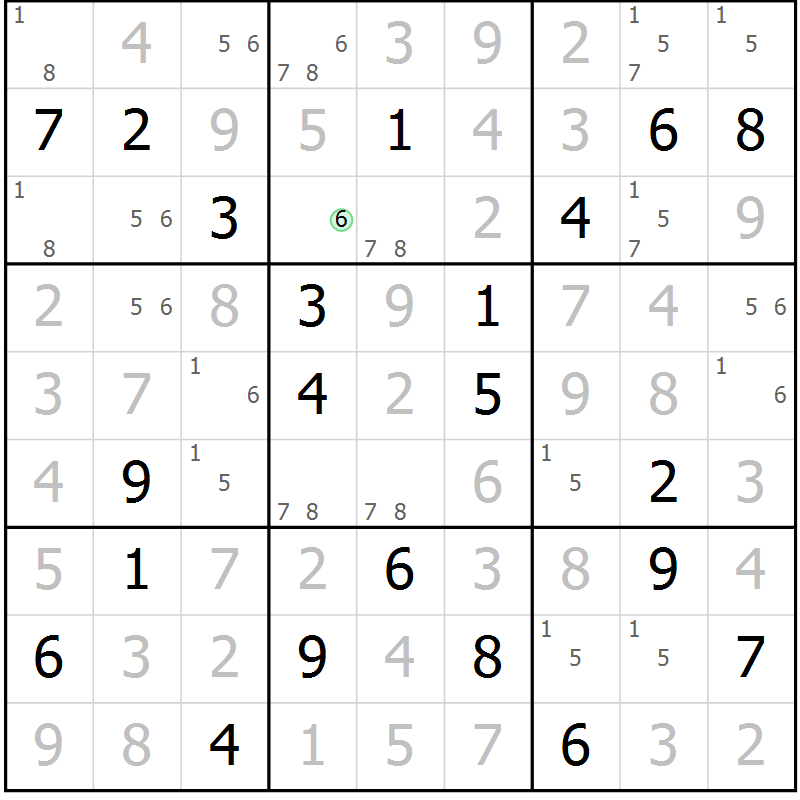 Position des candidats pour la solution de la Gr 15 page 18 du magazine de sudoku Virtuose n° 114
