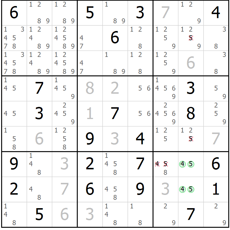 Position des candidats pour la solution de la Gr 16 page 19 du magazine de sudoku Virtuose n° 114