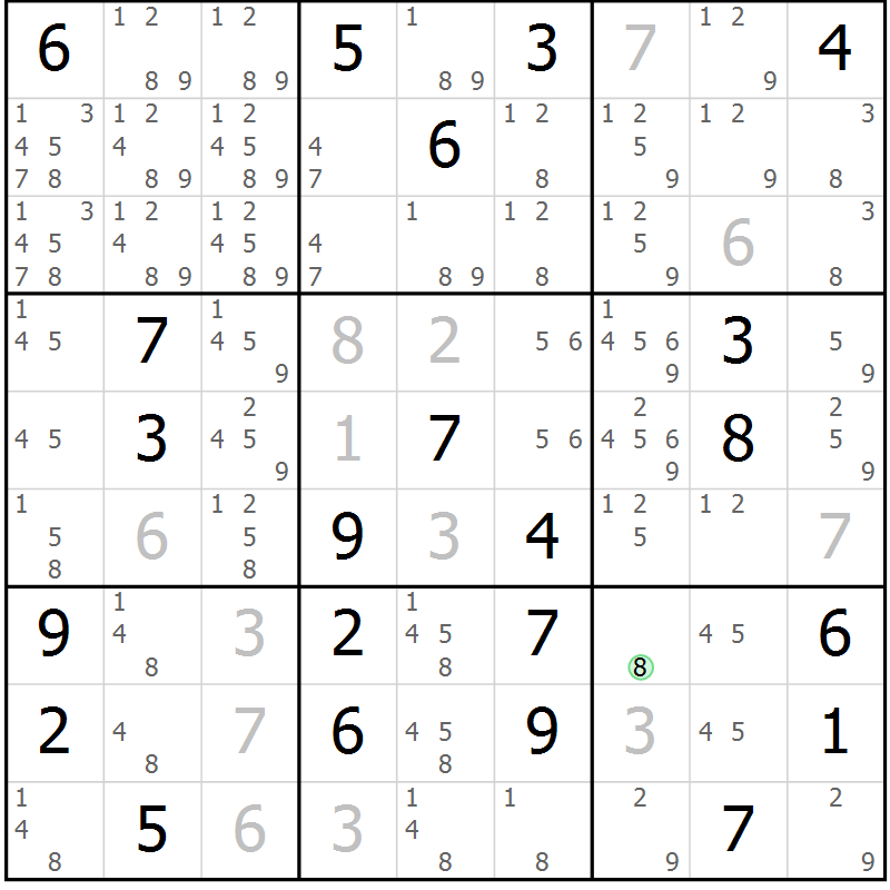 Position des candidats pour la solution de la Gr 16 page 19 du magazine de sudoku Virtuose n° 114