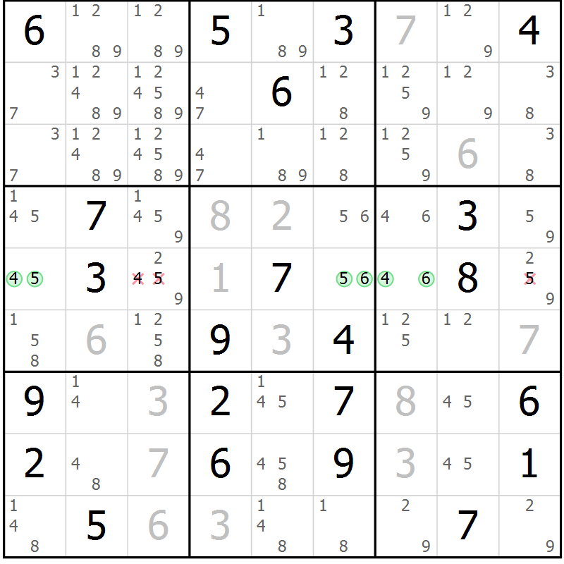 Position des candidats pour la solution de la Gr 16 page 19 du magazine de sudoku Virtuose n° 114