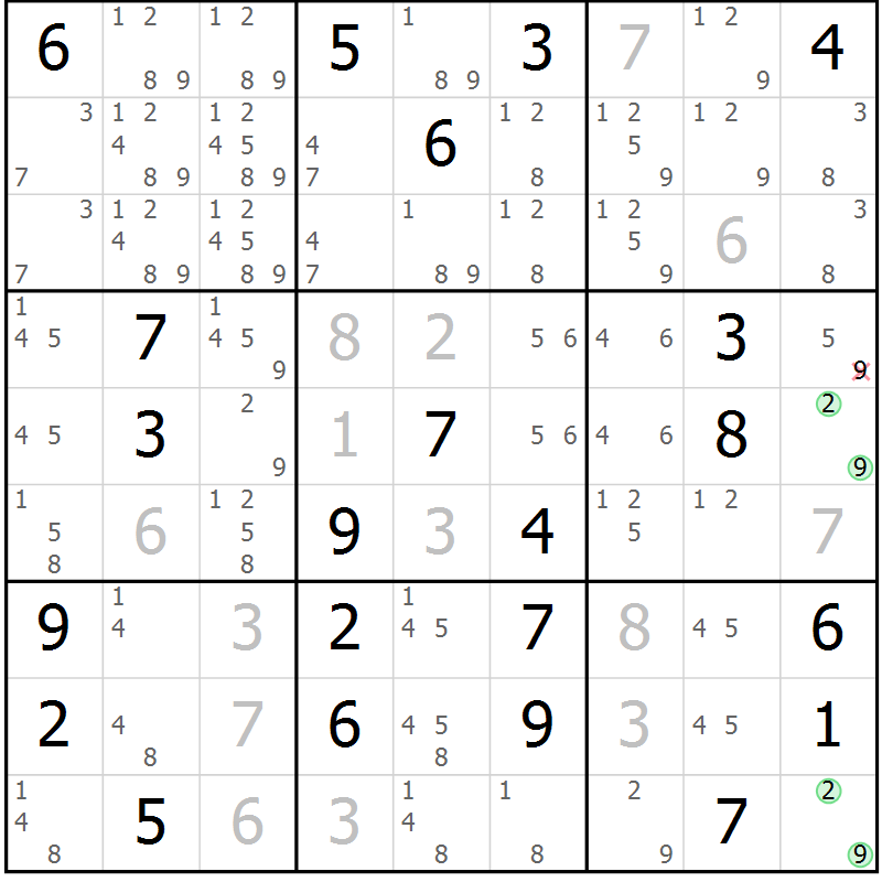 Position des candidats pour la solution de la Gr 16 page 19 du magazine de sudoku Virtuose n° 114