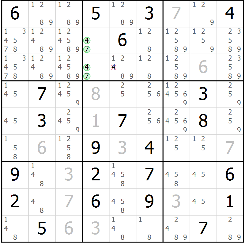 Position des candidats pour la solution de la Gr 16 page 19 du magazine de sudoku Virtuose n° 114