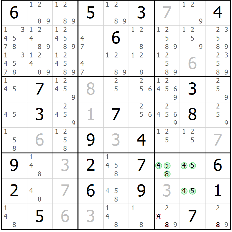 Position des candidats pour la solution de la Gr 16 page 19 du magazine de sudoku Virtuose n° 114