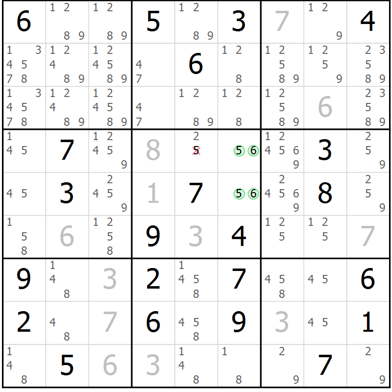 Position des candidats pour la solution de la Gr 16 page 19 du magazine de sudoku Virtuose n° 114