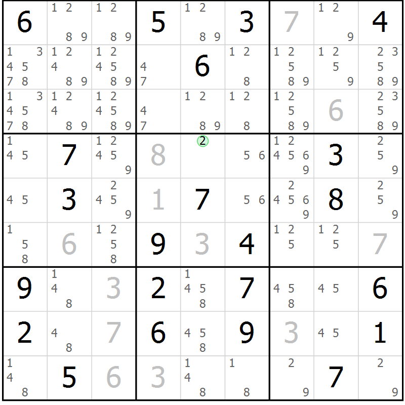 Position des candidats pour la solution de la Gr 16 page 19 du magazine de sudoku Virtuose n° 114