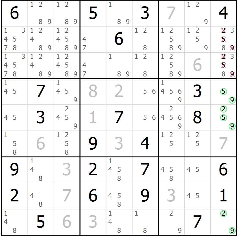 Position des candidats pour la solution de la Gr 16 page 19 du magazine de sudoku Virtuose n° 114