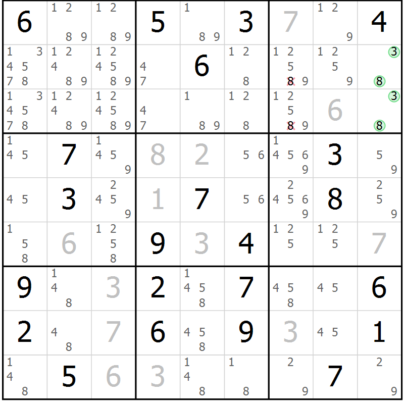 Position des candidats pour la solution de la Gr 16 page 19 du magazine de sudoku Virtuose n° 114