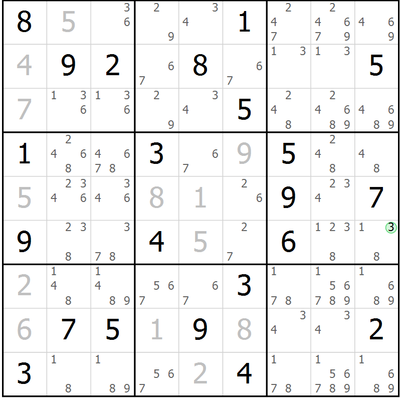 Position des candidats pour la solution de la Gr 17 page 20 du magazine de sudoku Virtuose n° 114
