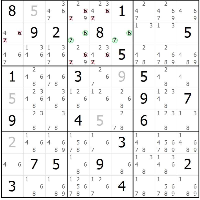 Position des candidats pour la solution de la Gr 17 page 20 du magazine de sudoku Virtuose n° 114