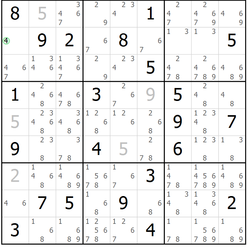 Position des candidats pour la solution de la Gr 17 page 20 du magazine de sudoku Virtuose n° 114