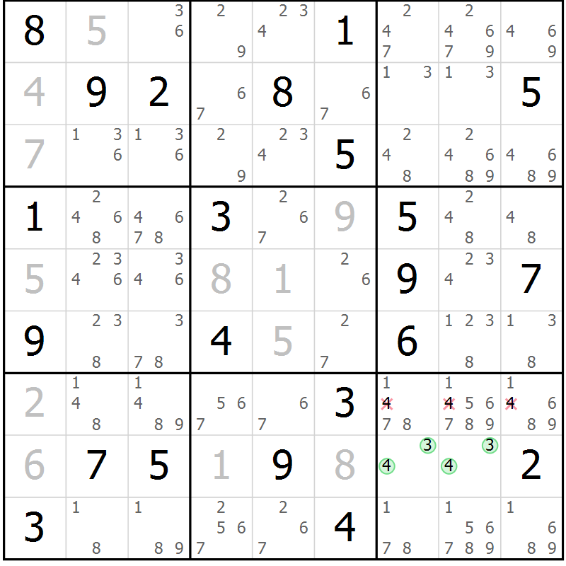 Position des candidats pour la solution de la Gr 17 page 20 du magazine de sudoku Virtuose n° 114