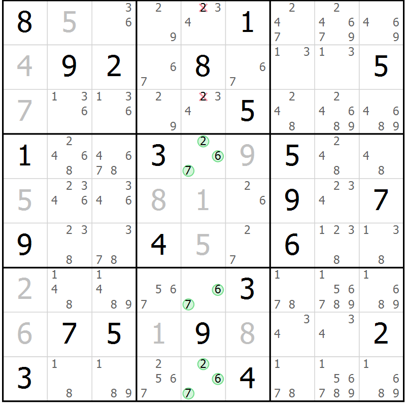 Position des candidats pour la solution de la Gr 17 page 20 du magazine de sudoku Virtuose n° 114