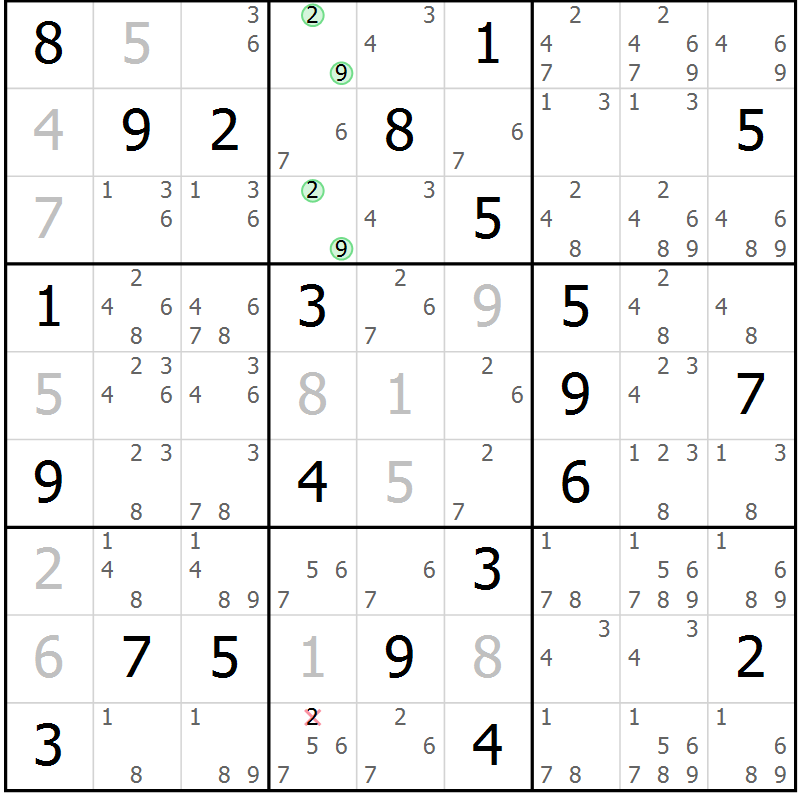 Position des candidats pour la solution de la Gr 17 page 20 du magazine de sudoku Virtuose n° 114