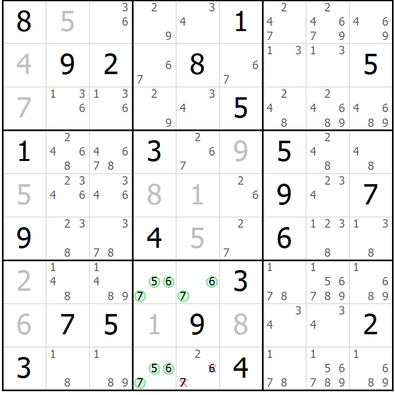 Position des candidats pour la solution de la Gr 17 page 20 du magazine de sudoku Virtuose n° 114