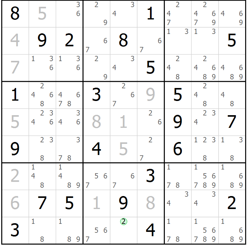 Position des candidats pour la solution de la Gr 17 page 20 du magazine de sudoku Virtuose n° 114