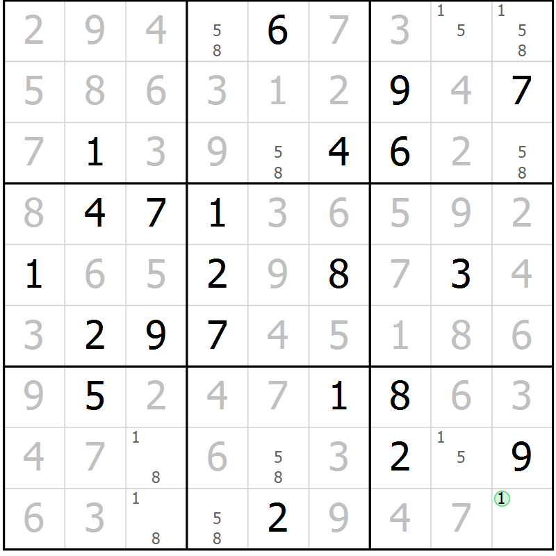 Position des candidats pour la solution de la Gr 18 page 21 du magazine de sudoku Virtuose n° 114