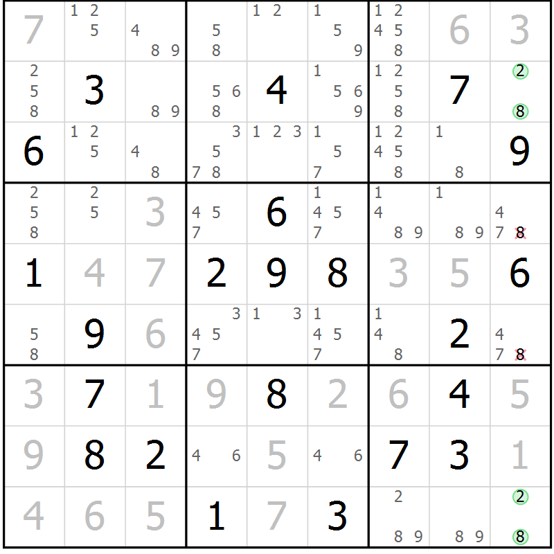 Position des candidats pour la solution de la Gr 19 page 22 du magazine de sudoku Virtuose n° 114