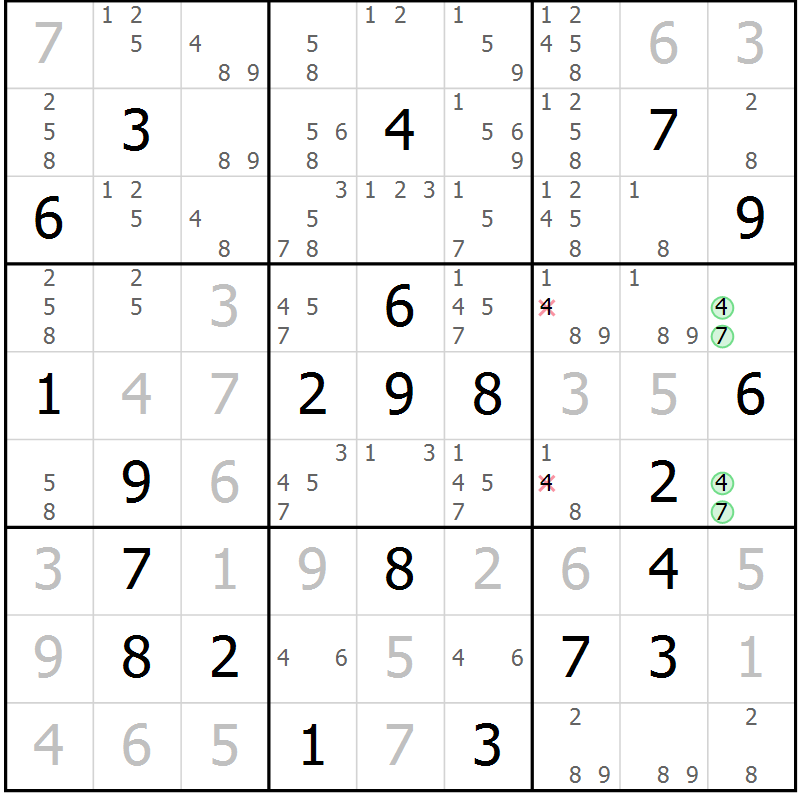 Position des candidats pour la solution de la Gr 19 page 22 du magazine de sudoku Virtuose n° 114